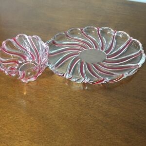 MIKASA Peppermint Red Swirl Scalloped Oval Sweet Candy Dish And Platter